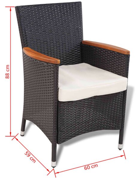 Polyrattan Kültéri Étkezőgarnitúra - 4 Székes - Fekete