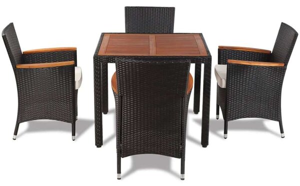 Polyrattan Kültéri Étkezőgarnitúra - 4 Székes - Fekete