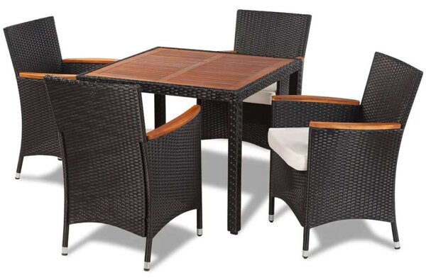 Polyrattan Kültéri Étkezőgarnitúra - 4 Székes - Fekete