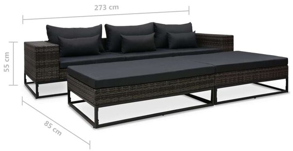 5 részes szürke polyrattan kerti bútorszett párnákkal