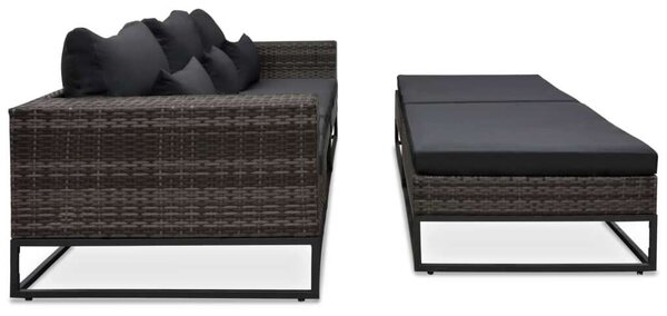 5 részes szürke polyrattan kerti bútorszett párnákkal