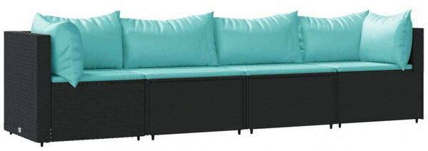 Polyrattan Kerti Ülőgarnitúra - 4 részes - Fekete