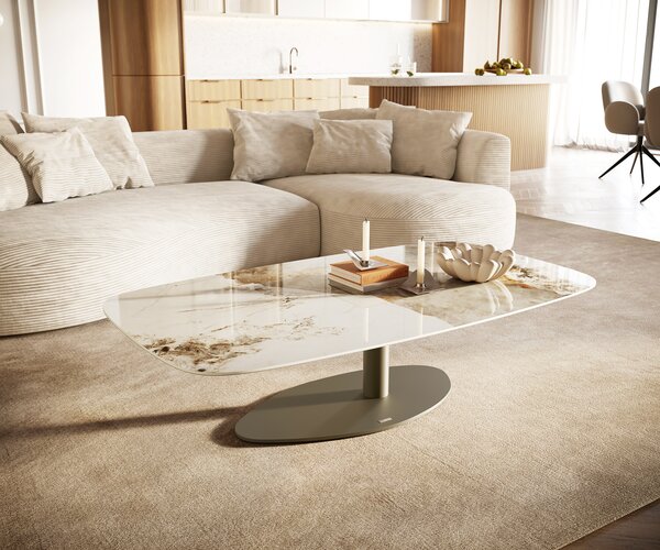 DELIFE Dohányzóasztal Edge hajóformájú 140x80 cm kerámia Minas Melange Vibany fém titán színű effektfinish