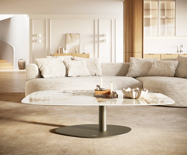 DELIFE Dohányzóasztal Edge hajóformájú 140x80 cm kerámia Minas Melange Vibany fém titán színű effektfinish