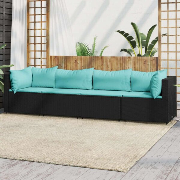 Polyrattan Kerti Ülőgarnitúra - 4 részes - Fekete