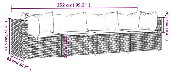 Polyrattan Kerti Ülőgarnitúra - 4 részes - Fekete