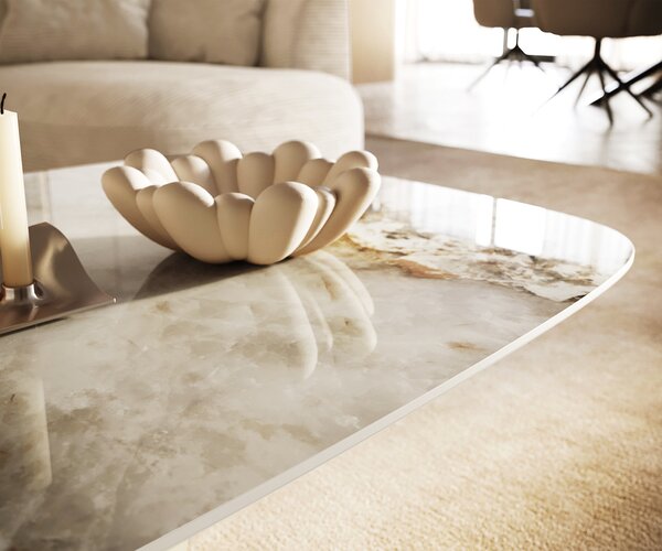 DELIFE Dohányzóasztal Edge hajóformájú 140x80 cm kerámia Minas Melange Vibany fém titán színű effektfinish