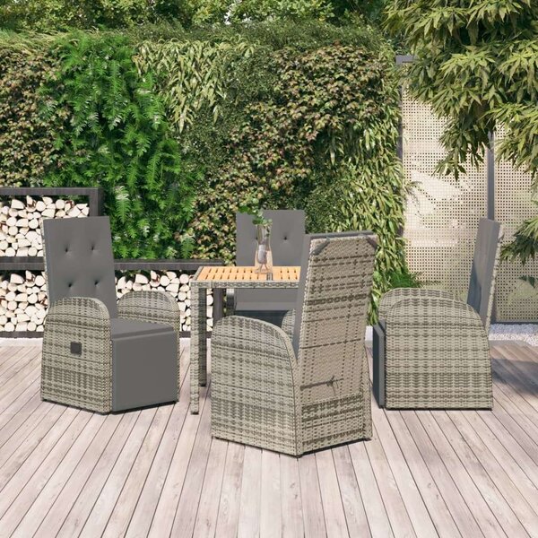 Polyrattan Kerti Étkezőgarnitúra - 5 részes - Szürke