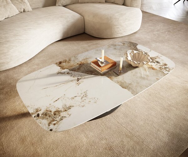 DELIFE Dohányzóasztal Edge hajóformájú 140x80 cm kerámia Minas Melange Vibany fém titán színű effektfinish