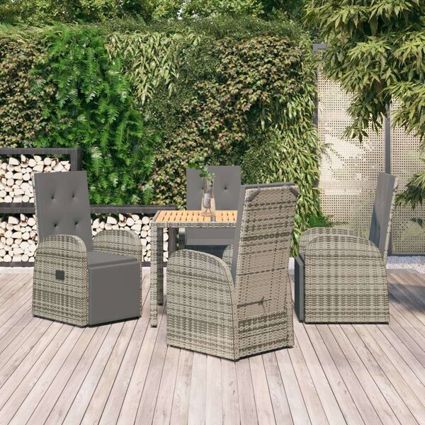 Polyrattan Kerti Étkezőgarnitúra - 5 részes - Szürke