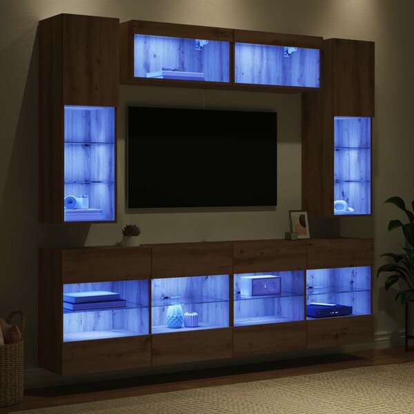 VidaXL TV falit kabinet szett leddel 6 pcs Kézműves Tölgy Mérnöki fa