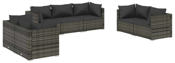 Polyrattan Kerti Ülőgarnitúra - 7 részes - Szürke