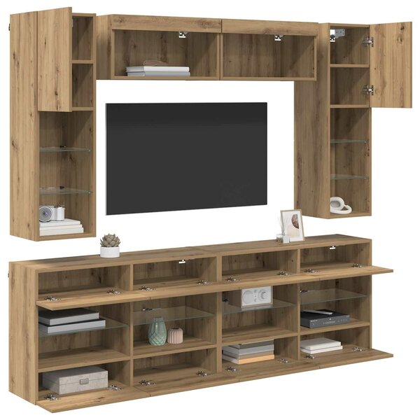 VidaXL TV falit kabinet szett leddel 6 pcs Kézműves Tölgy Mérnöki fa
