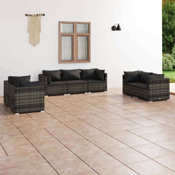 Polyrattan Kerti Ülőgarnitúra - 7 részes - Szürke