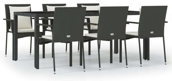 Polyrattan Kerti Étkezőgarnitúra - 7 részes - Fekete