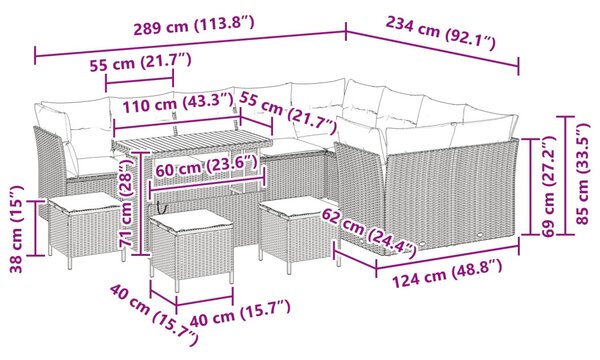 Kerti Kanapé Szett párnával tárolóval 13 pcs Fekete