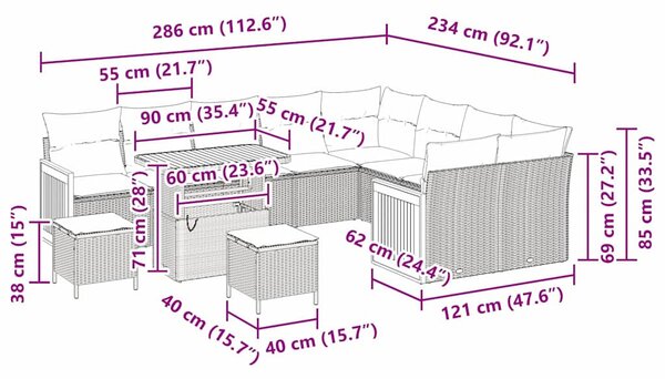 Kerti Kanapé Szett 12 db 11-Ülőhelyek száma Fekete