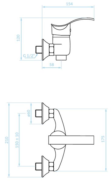 Kuchinox Argo, fali zuhanycsaptelep 150mm, króm, LAV-BKA_040D