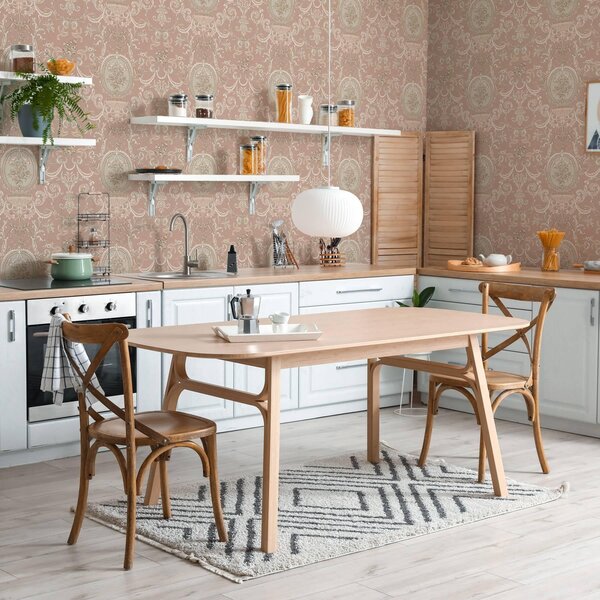 Tapéta Barokk díszítés virágokkal rózsaszín háttéren, Tapétá francia stílusban, a00160 : Uwalls.hu