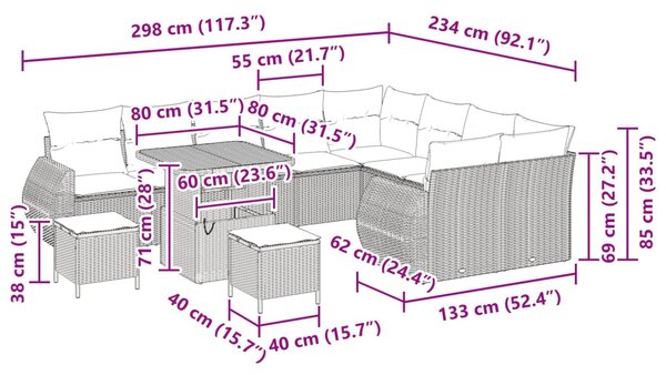 Kerti Kanapé Szett 12 db 12-Ülőhelyek száma Fekete Poly Rattan
