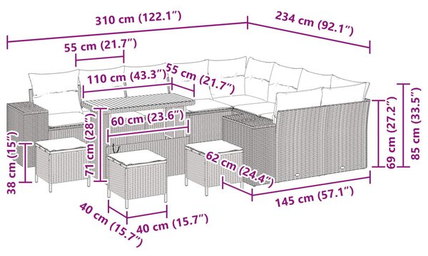 Kerti Kanapé Szett párnával tárolóval párnával 13 pcs Fekete
