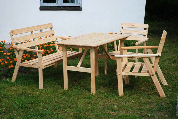 ROJAPLAST Nordic Fenyőfa Kerti Bútor Garnitúra - 110 cm
