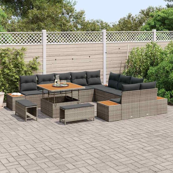 Kerti Kanapé Szett párnával tárolóval 13 pcs Szürke Poli rattan
