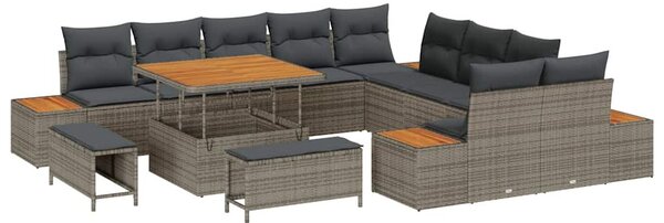 Kerti Kanapé Szett párnával tárolóval 13 pcs Szürke Poli rattan