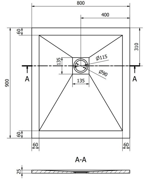 Mexen Stone+ téglalap alakú kompozit zuhanytálca 90 x 80 cm, fehér - 44108090