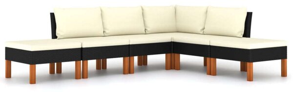 VidaXL 6 részes fekete polyrattan kerti ülőgarnitúra párnákkal