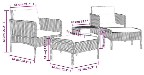 VidaXL Polyrattan Kerti Ülőgarnitúra - 5 részes - Barna