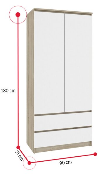 ARIVA S90 szekrény, 90x180x51, sonoma/fehér + kiegészítés