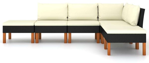 VidaXL 6 részes fekete polyrattan kerti ülőgarnitúra párnákkal