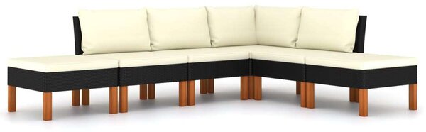 VidaXL 6 részes fekete polyrattan kerti ülőgarnitúra párnákkal