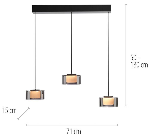 Paul Neuhaus Rika LED-es függőlámpa, 71 cm, üveg, fényerőszabályzóval,, dimmelhető, Fekete, Nappali / Étkező, Üveg, Modern