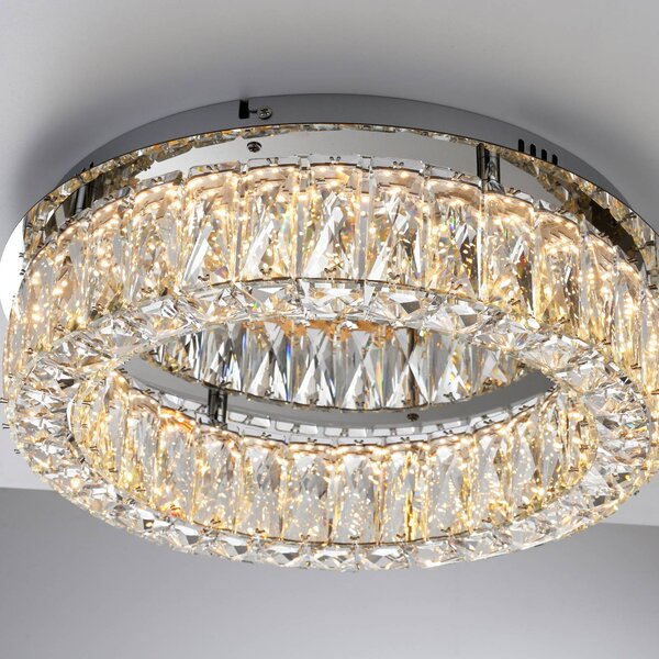 JUST LIGHT. GmbH Kulunka LED mennyezeti lámpa, vas, kristályüveg, dimmelhető, Króm / ezüst, Nappali / Étkező, fém