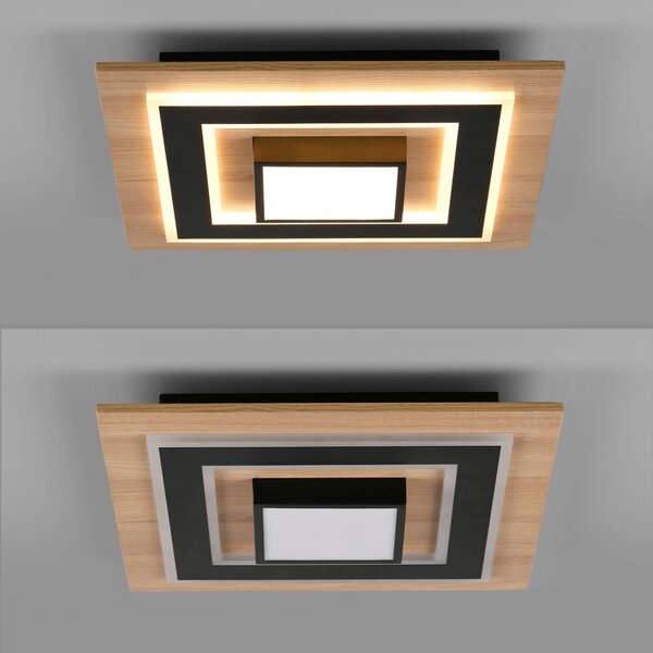 JUST LIGHT. GmbH LED mennyezeti lámpa Tola, szögletes, 2-lámpás, fa, 3000 K, Világos fa, Nappali / Étkező, Fa, Modern