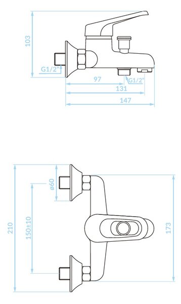 Kuchinox Grace, fali kádcsaptelep zuhanyszett nélkül, 150 mm-es kivezetéstávolsággal, króm, LAV-BKY_010D