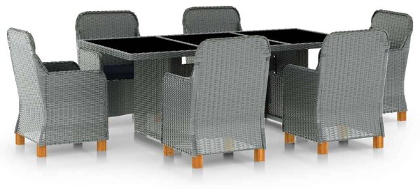 Polyrattan Kültéri Étkezőgarnitúra - 7 részes - Világosszürke