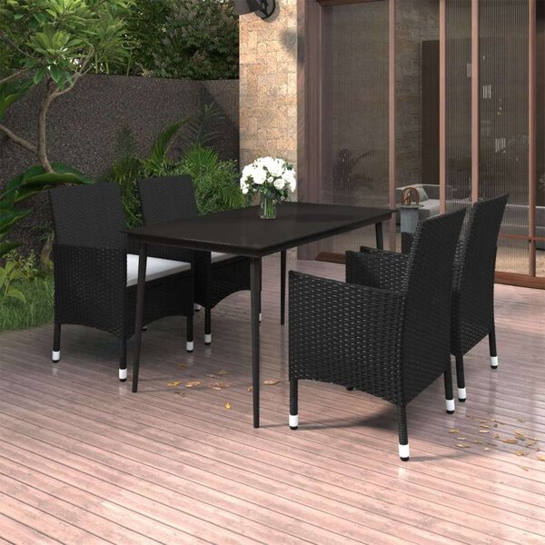 VidaXL 5 részes polyrattan és üveg kerti étkezőgarnitúra párnákkal