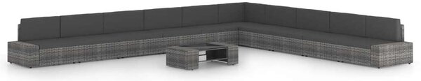 VidaXL 11 részes szürke polyrattan kerti ülőgarnitúra párnákkal