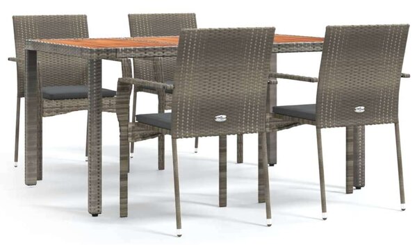 Polyrattan Kerti Étkezőgarnitúra - 5 részes - Szürke