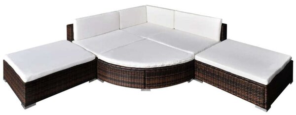 Polyrattan Kerti Ülőgarnitúra - Barna - 6 részes