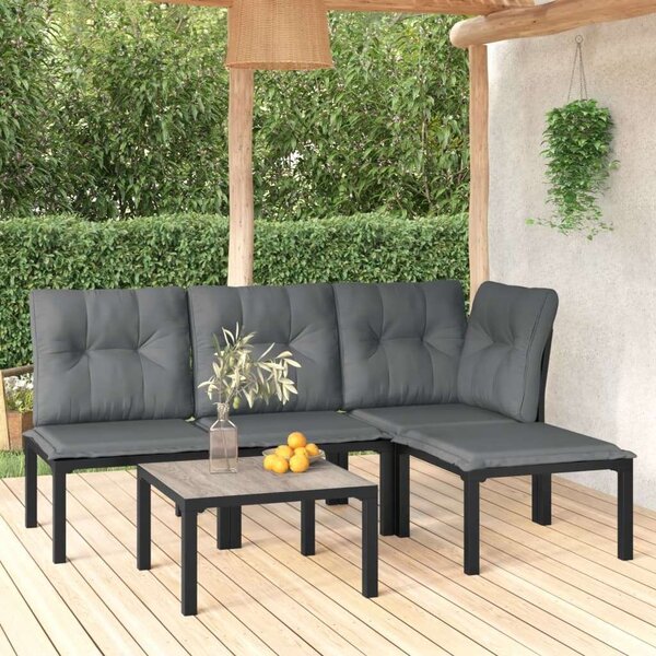 Polyrattan Kerti Ülőgarnitúra - 5 részes - Fekete-Szürke