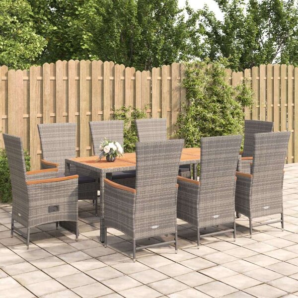VidaXL Polyrattan Kerti Étkezőgarnitúra - 9 részes, Szürke