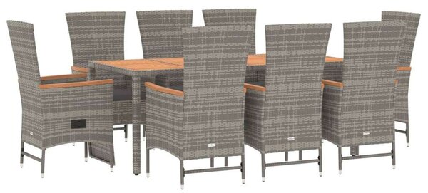 VidaXL Polyrattan Kerti Étkezőgarnitúra - 9 részes, Szürke