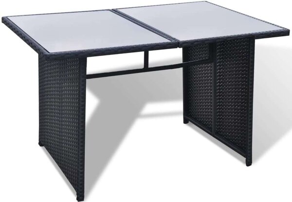 10-részes fekete polyrattan kerti bútorszett párnákkal