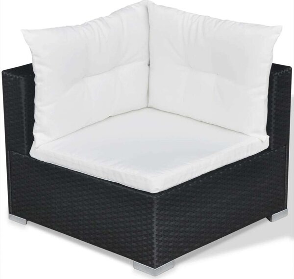 10-részes fekete polyrattan kerti bútorszett párnákkal