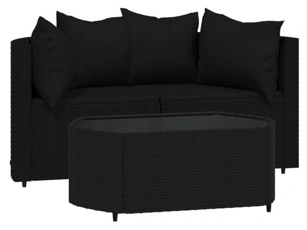 VidaXL Polyrattan Kerti Ülőgarnitúra - 3 részes - Fekete