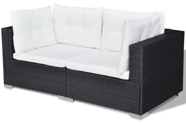 10-részes fekete polyrattan kerti bútorszett párnákkal